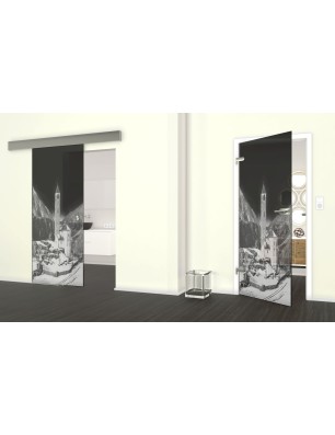 Glasschiebetür ECO-LINE Alpen Gelasert Auf Grauglas