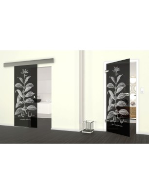 Glasschiebetür ECO-LINE Kaffeepflanze Gelasert Auf Grauglas