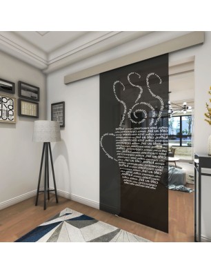 Glasschiebetür ECO-LINE Kaffe Wordart Gelasert Auf Grauglas