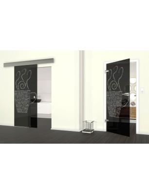 Glasschiebetür ECO-LINE Kaffe Wordart Gelasert Auf Grauglas