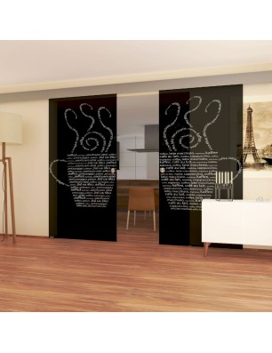 Glasschiebetür ECO-LINE Kaffe Wordart Gelasert Auf Grauglas