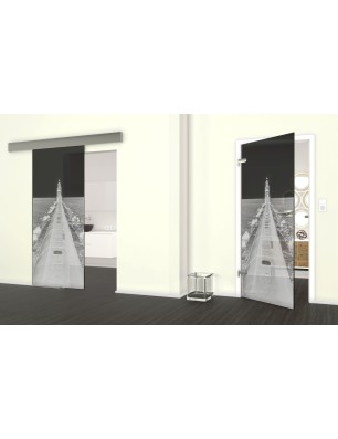 Glasschiebetür ECO-LINE Wellenbrecher Gelasert Auf Grauglas