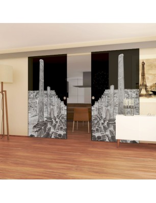 Glasschiebetür ECO-LINE Athen Gelasert Auf Grauglas