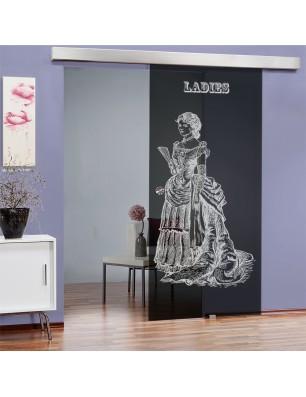 Glasschiebetür ECO-LINE Ladies Gelasert Auf Grauglas