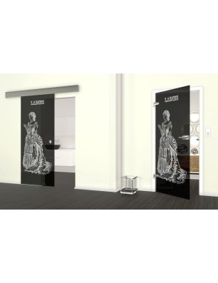 Glasschiebetür ECO-LINE Ladies Gelasert Auf Grauglas