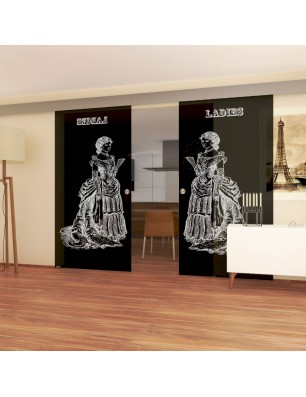 Glasschiebetür ECO-LINE Ladies Gelasert Auf Grauglas
