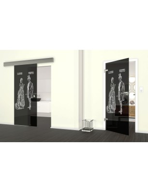 Glasschiebetür ECO-LINE Ladies and Gents Gelasert Auf Grauglas