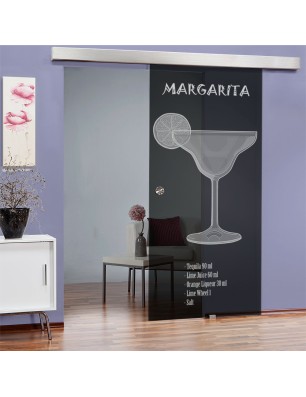 Glasschiebetür ECO-LINE Margarita Gelasert Auf Grauglas