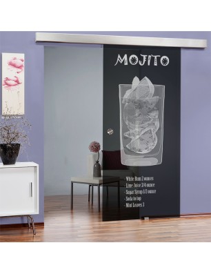 Glasschiebetür ECO-LINE Mojito Gelasert Auf Grauglas