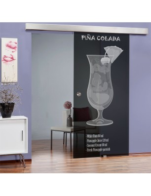 Glasschiebetür ECO-LINE Pina Colada Gelasert Auf Grauglas