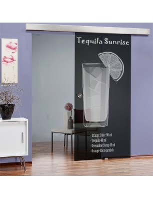 Glasschiebetür ECO-LINE Tequila Sunrise Gelasert Auf Grauglas