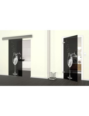 Glasschiebetür ECO-LINE Wein Gelasert Auf Grauglas