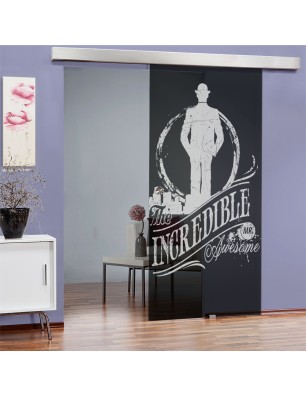 Glasschiebetür ECO-LINE Mr. Incredible Gelasert Auf Grauglas