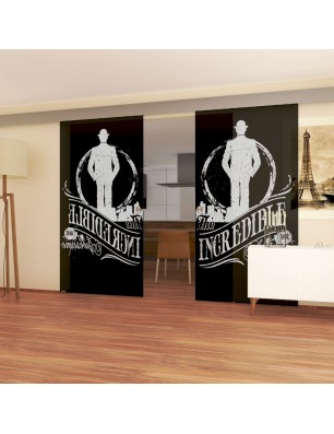 Glasschiebetür ECO-LINE Mr. Incredible Gelasert Auf Grauglas