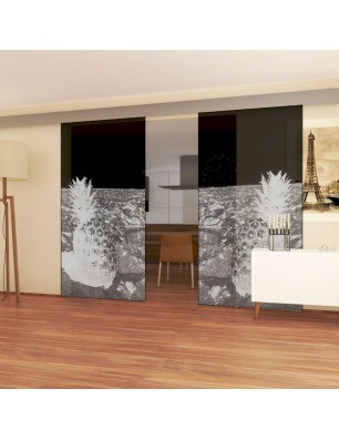 Glasschiebetür ECO-LINE Ananas Gelasert Auf Grauglas