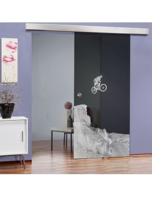 Glasschiebetür ECO-LINE Biker 2 Gelasert Auf Grauglas