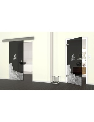 Glasschiebetür ECO-LINE Biker 2 Gelasert Auf Grauglas