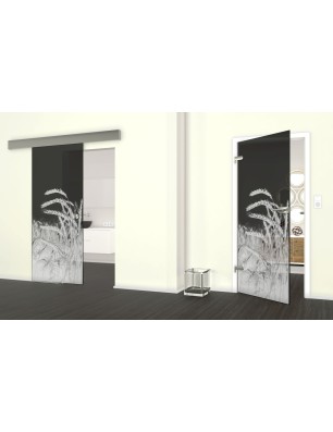 Glasschiebetür ECO-LINE Ernte Gelasert Auf Grauglas