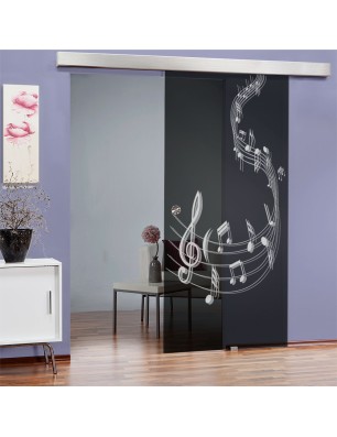 Glasschiebetür ECO-LINE Musik Gelasert Auf Grauglas