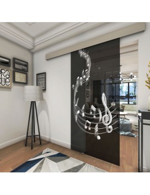 Glasschiebetür ECO-LINE Musik Gelasert Auf Grauglas