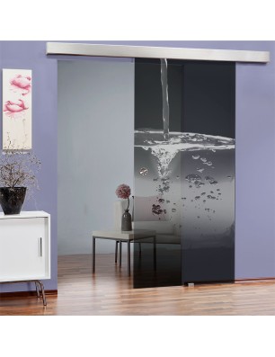 Glasschiebetür ECO-LINE Wasser 2 Gelasert Auf Grauglas