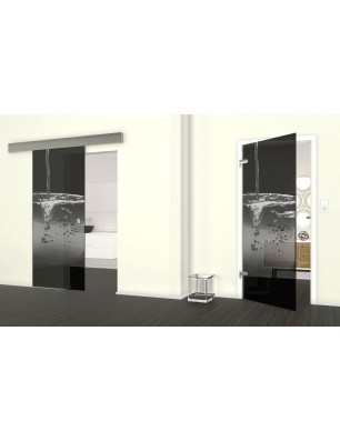Glasschiebetür ECO-LINE Wasser 2 Gelasert Auf Grauglas