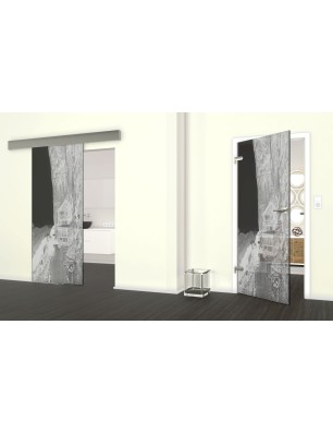 Glasschiebetür ECO-LINE Klippe III Gelasert Auf Grauglas