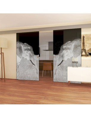 Glasschiebetür ECO-LINE Elefant 3 Gelasert Auf Grauglas