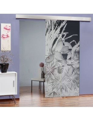 Glasschiebetür ECO-LINE Kaktusblüten Gelasert Auf Grauglas