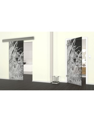 Glasschiebetür ECO-LINE Kaktusblüten Gelasert Auf Grauglas