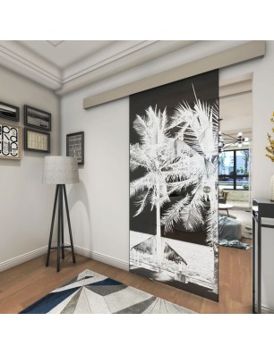 Glasschiebetür ECO-LINE Palmen II Gelasert Auf Grauglas