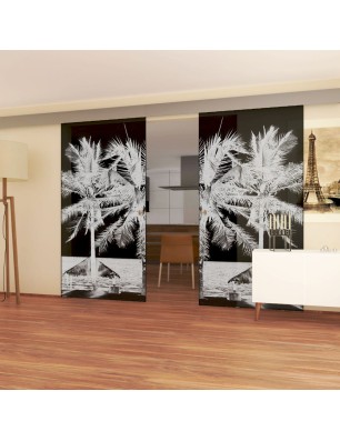 Glasschiebetür ECO-LINE Palmen II Gelasert Auf Grauglas