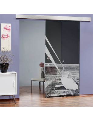 Glasschiebetür ECO-LINE Boot 3 Gelasert Auf Grauglas