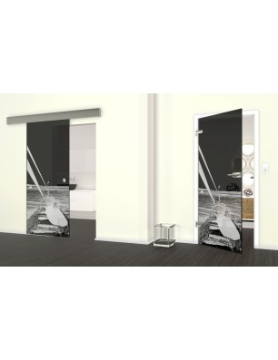 Glasschiebetür ECO-LINE Boot 3 Gelasert Auf Grauglas