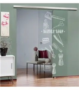Glasschiebetür SLIM-LINE Barber Shop Gelasert Auf Klarglas