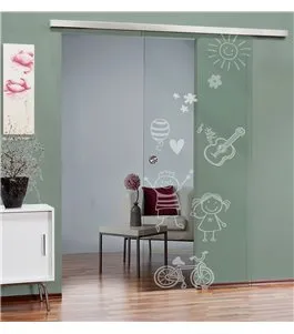Glasschiebetür SLIM-LINE Kid Happy Gelasert Auf Klarglas