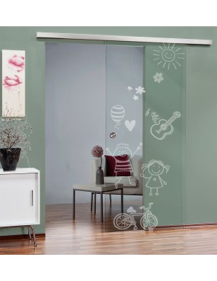 Glasschiebetür SLIM-LINE Kid Happy Gelasert Auf Klarglas