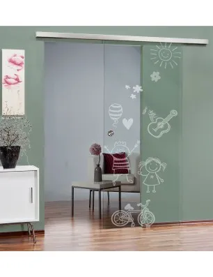 Glasschiebetür SLIM-LINE Kid Happy Gelasert Auf Klarglas