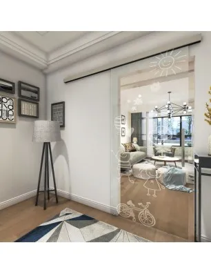 Glasschiebetür SLIM-LINE Kid Happy Gelasert Auf Klarglas