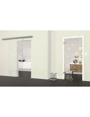 Glasschiebetür SLIM-LINE Kid Happy Gelasert Auf Klarglas