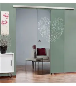 Glasschiebetür SLIM-LINE Kid Herz Gelasert Auf Klarglas