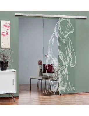 Glasschiebetür SLIM-LINE Bär Gelasert Auf Klarglas