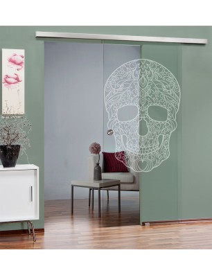 Glasschiebetür SLIM-LINE Skull 3 Gelasert Auf Klarglas
