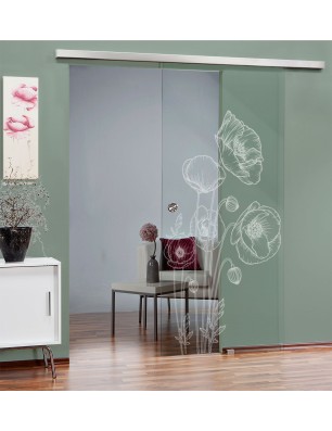 Glasschiebetür SLIM-LINE Blume 10 Gelasert Auf Klarglas