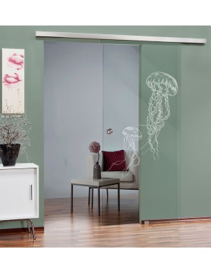 Glasschiebetür SLIM-LINE Qualle Gelasert Auf Klarglas