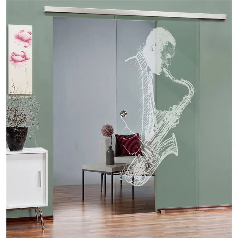 Glasschiebetür SLIM-LINE Saksofonist Gelasert Auf Klarglas Glasschiebetür SLIM-LINE Saksofonist Gelasert Auf Klarglas