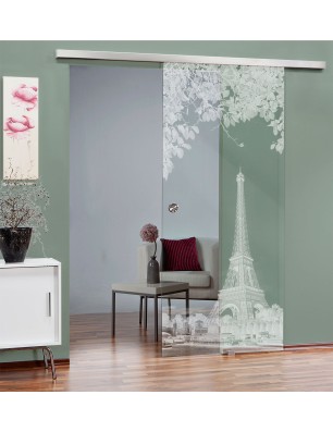 Glasschiebetür SLIM-LINE Eifelturm 2 Gelasert Auf Klarglas
