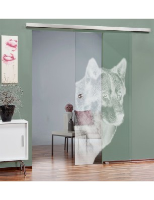 Glasschiebetür SLIM-LINE Wolf 5 Gelasert Auf Klarglas