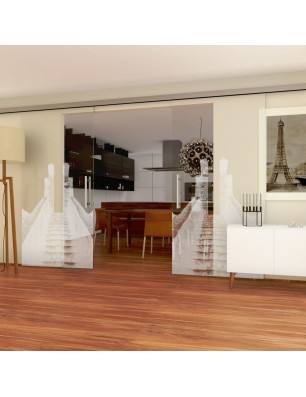 Glasschiebetür SLIM-LINE Treppe Gelasert Auf Klarglas