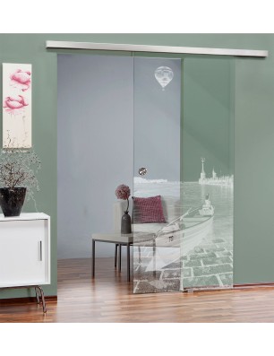 Glasschiebetür SLIM-LINE Boot 4 Gelasert Auf Klarglas